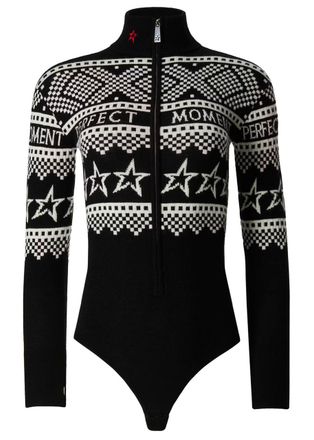 Perfect Moment Intarsia-knit Merino Wool Bodysuit - Black And White - L (UK12)