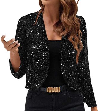 Generic Cocila Sparkly Tops for Women UK Sequin Jacket Party Sparkly Long Sleeve Lightweight Ladies Casual Shrugs and Boleros for Evening Club Christmas Cardi