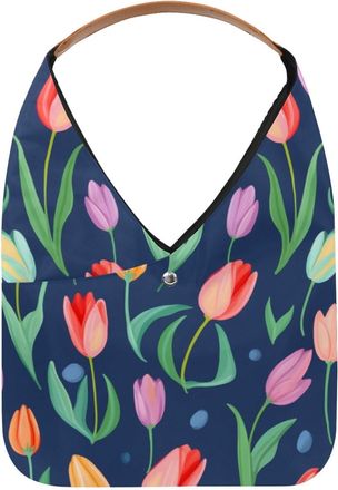 Generic Tulips Pretty Pattern Reusable Lightweight Grocery Bags - Foldable Into Compact Pouch, Washable & Sturdy, Multipurpose for Shopping and Travel