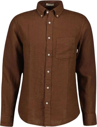 GANT Heren, Overhemden, Bruin, Maat: 2XL Linnen