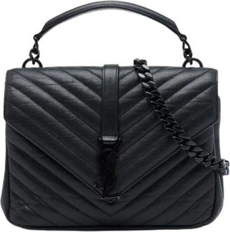 Saint Laurent Pre-owned College Satchel - Dames - Pre-owned - Zwart - Maat: ONE Size Leer