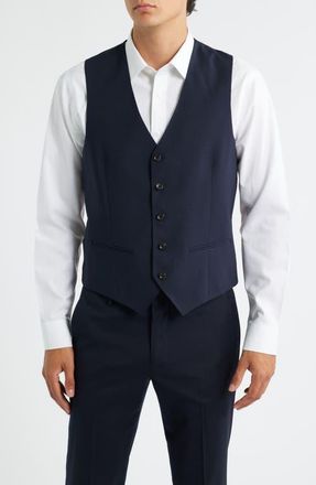 Jack Victor Owen Five-Button Stretch Wool Vest in Navy at Nordstrom, Size 50 Regular