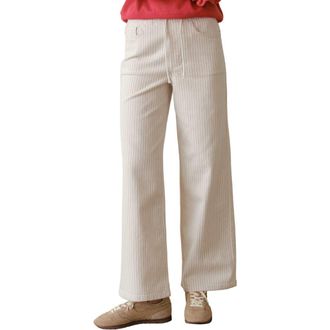 Marine Layer Ella Stripe Wide Leg Drawstring Pants in Ticking Stripe at Nordstrom, Size X-Small