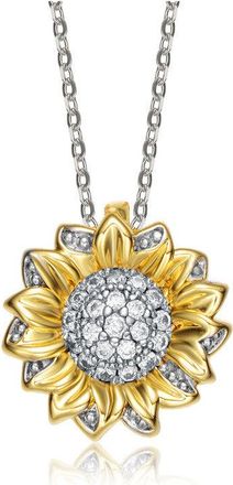 Rachel Glauber Two-Tone with Clear Cubic Zirconia Floral Pendant