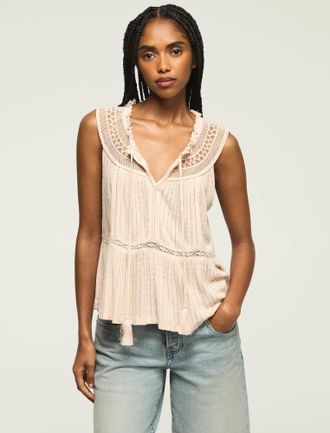Lucky Brand Womens Peplum Lace Trimmed Tank