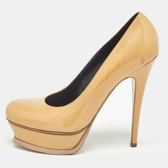 Saint Laurent Saint Laurent Beige Patent Leather Tribtoo Platform Pumps Size 38