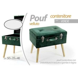 Trade Shop Kaela - Pouf Contenitore Baule Poggiapiedi Sgabello Pouff Velluto Verde 50x35x46cm 756801