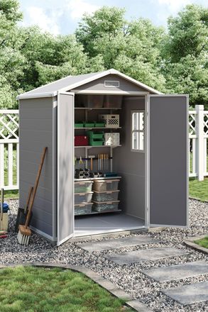 H&O Direct Plastic Outdoor Garden Tool Storage Shed in Light Grey