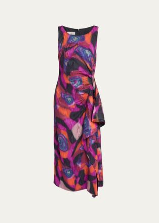 Dries Van Noten Dropps Sleeveless Ruched Ruffle Midi Dress