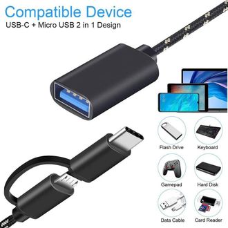 OEM Adaptador Usb-c/micro Usb A Usb De Color Negro Con Clip, Convertidor De Micro Usb/usb-c A Usb 3.0, Cable Adaptador Otg, Compatible Con Macbook, Tel&eacute;fo