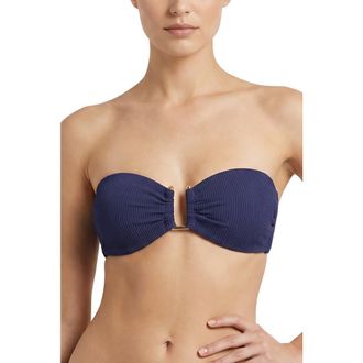 Change of Scenery Gina U-Bar Bandeau Bikini Top in Navy Texture at Nordstrom, Size X-Small