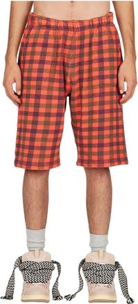 ERL Geruite Fleece Bermuda Shorts - Heren - Korte Broeken - Oranje - S - Katoen - Korte Broeken