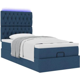 vidaXL Cama Otomana Con Colch&oacute;n Y Luces Led Azul 100x200 Cm Tela Vidaxl
