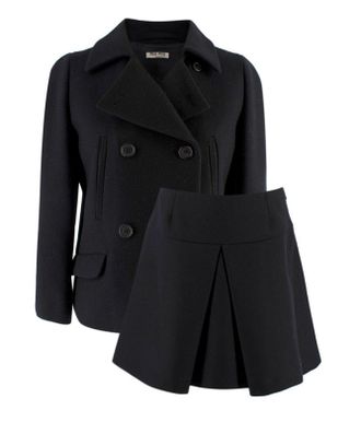 Miu Miu Black Wool Blend Double Breasted Jacket & A-line Mini Skirt Size XS