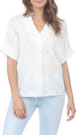 Rain + Rose Embroidered Cotton Shirt in White at Nordstrom Rack, Size X-Large