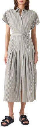 Akris Belted Kodak Stripe Cotton Shirtdress in Green Tea-Cream at Nordstrom, Size 14
