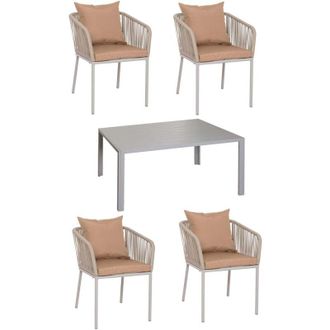 Hhg Nunca Usado] Set De Jard&iacute;n Hhg 616, Mesa+4xsilla, Aluminio Resistente A La Intemperie 140x80cm, Cuerda De Mimbre Rope, Gris Cojines Taupe