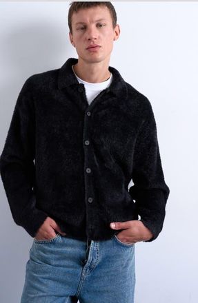 Topman Fluffy Collared Cardigan in Black at Nordstrom, Size Xx-Large