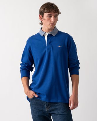 GANT Mens Regular Fit Long Sleeve Fit Heavy Rugger in Blue Cotton - Size X-Large