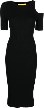 &Aacute;eron Geribbeld cut-out zwart midi jurk - Dames - Casual kleedjes - Zwart - M - Kleedjes
