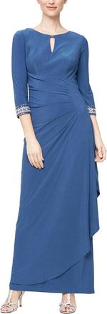 Alex Evenings Quarter Sleeved Long Dress In Wedgewood