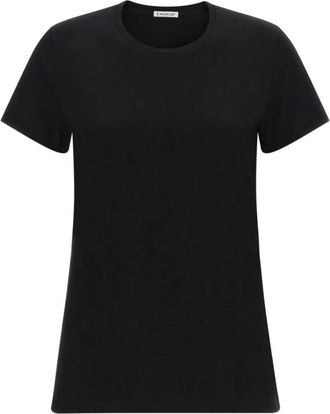 Moncler T-Shirts, female, Black, Size: XS Logo Patch Cotton Jersey T-Shirt