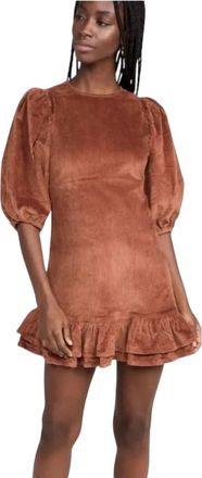 byTiMo Corduroy Mini Flounce Dress In Rust
