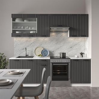 Vicco Mueble De Cocina Fame-line, Antracita Casa De Campo/blanco, 240 Cm Sin Encimera