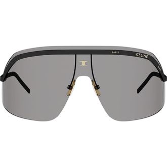 Celine Morning Shade Rimless Mask Sunglasses in Shiny Black /Smoke at Nordstrom