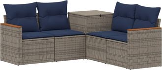 vidaXL Juego De Sof&aacute; 5 Uds. Gris Y Azul Marino Rat&aacute;n Sint&eacute;tico Y Acero Vidaxl