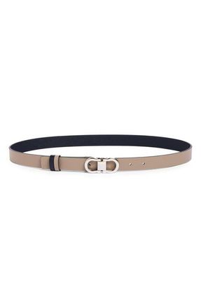 Ferragamo Double Gancio Reversible Leather Belt in Warm Taupe New Navy at Nordstrom, Size 105