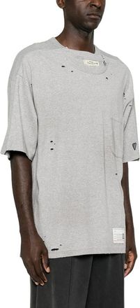 Miharayasuhiro Mihara Yasuhiro, Tops, Heren, Grijs, S, Katoen, A17Ts 602 T-shirt met verweerd effect en gelaagde details