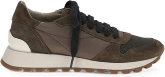 Brunello Cucinelli Su&egrave;de en Technisch Stoffen Sneakers - Dames - Sneakers - Bruin - 39 EU - Su&egrave;de - Schoenen