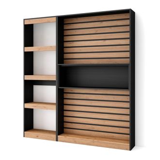 Skraut Home Skraut Home - Librer&iacute;a Estanter&iacute;a, Estanteria Libros De Pared, 170x186x25cm, Sal&oacute;n - Comedor - Oficina, Con Almacenaje, Estilo Moderno, Roble Y Negro