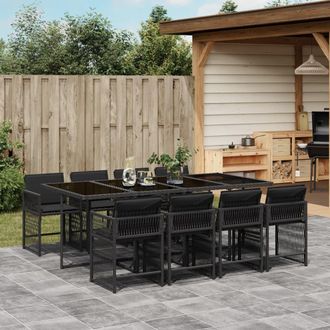 vidaXL Set De Comedor De Jard&iacute;n 9 Pzas Y Cojines Rat&aacute;n Sint&eacute;tico Negro Vidaxl