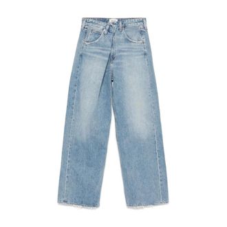 A Gold E Jeans, Dames, Blauw, W27, Katoen, Donker Indigo Vouwsluiting Jeans