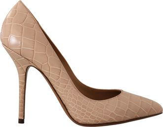 Dolce & Gabbana Womens Crocodile-Embossed Leather Heel Beige