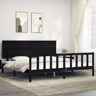 vidaXL Estructura De Cama Con Cabecero Madera Maciza Negro 200x200 Cm Vidaxl