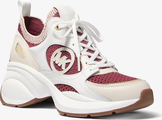 Michael Kors Zuma Color-Block Leather and Knit Trainer