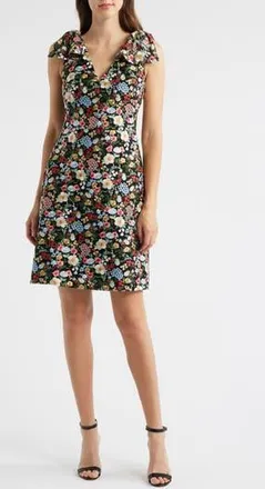 Eliza J Floral Embroidery Bow Detail Fit & Flare Dress in Black at Nordstrom Rack, Size 18 (Similar To 14W)