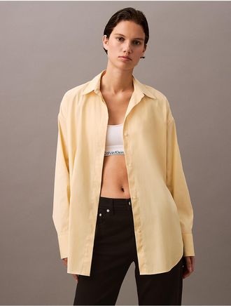 Calvin Klein Womens Stretch Poplin Relaxed Fit Button-Down Shirt - Yellow - XS