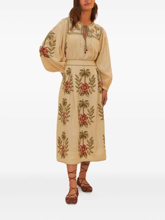 Farm Rio Blouse met geborduurde tropische bloem - Beige