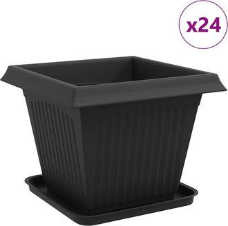 vidaXL Macetas 24 Uds. Negro Pl&aacute;stico Vidaxl