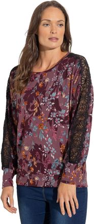 Klass Lace Trim Floral Print Knit Top - Berry/Black/Orange - XL