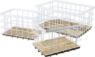 Happimess Evvie Vintage Farmhouse Handmade Wire Metal Nesting Storage Baskets with Wood Base, White/Natural (Set of 3)