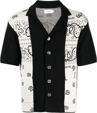 Rhude graphic-print notched-collar shirt - men - Cashmere/Supima Cotton - L - Black