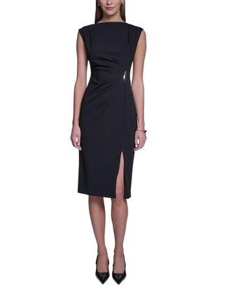 Halston Heritage Sleeveless Bodycon Midi Dress With Hardware