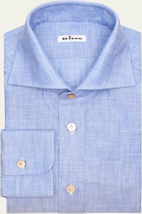 Kiton Mens Cotton Voile Spread Collar Dress Shirt