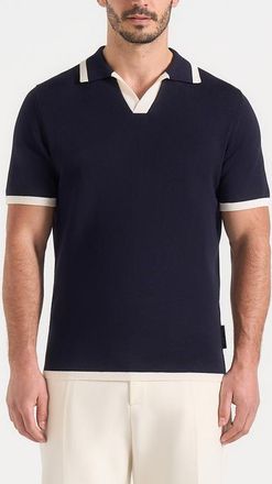 Mani&egrave;re De Voir Lambert Contrast Detail Knit Polo in Navy at Nordstrom, Size Xx-Large