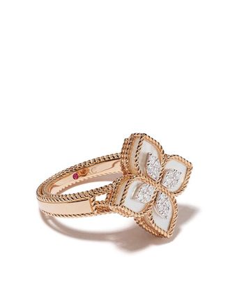 Roberto Coin Anello in oro rosa 18kt, madre perla e diamanti Princess Flower